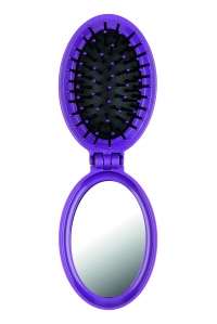 Щетка складная с зеркалом Folding hair brush with mirror, фиолетовая, 8,5 см