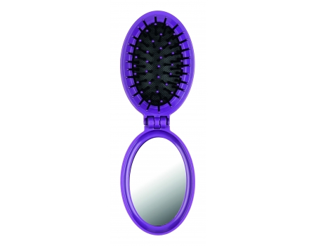 Щетка складная с зеркалом Folding hair brush with mirror, фиолетовая, 8,5 см