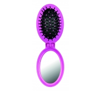 Щетка складная с зеркалом Folding hair brush with mirror, розовая, 8,5 см