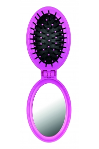 Щетка складная с зеркалом Folding hair brush with mirror, розовая, 8,5 см