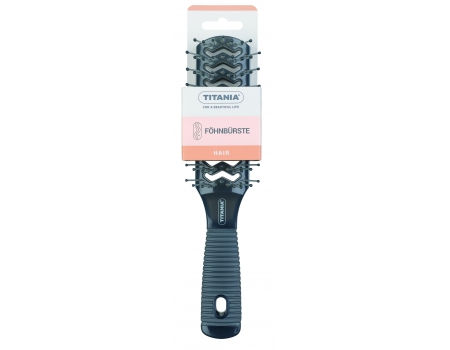 Щетка для сушки феном Double channel brush, 9 рядов, резиновая ручка, серая, 21,5 см