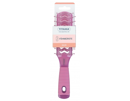 Щетка для сушки феном Double channel brush, 9 рядов, резиновая ручка, розовая, 21,5 см