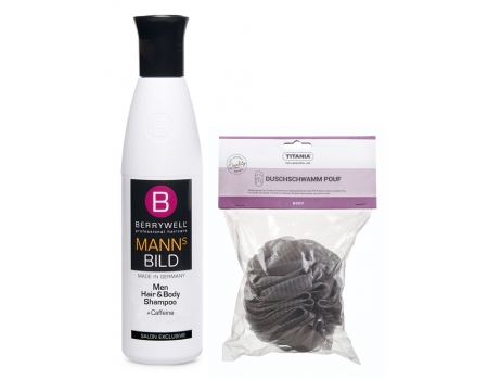 Сет Мужской шампунь для волос и тела + Мочалка-пуф для душа